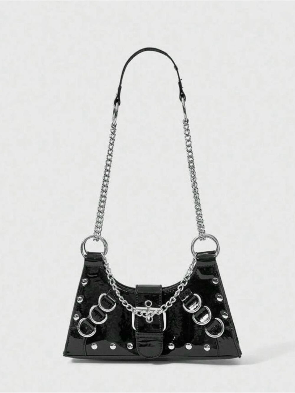 Goth Punk Vinyl Chain-Detail Bondage Mini Purse 🖤